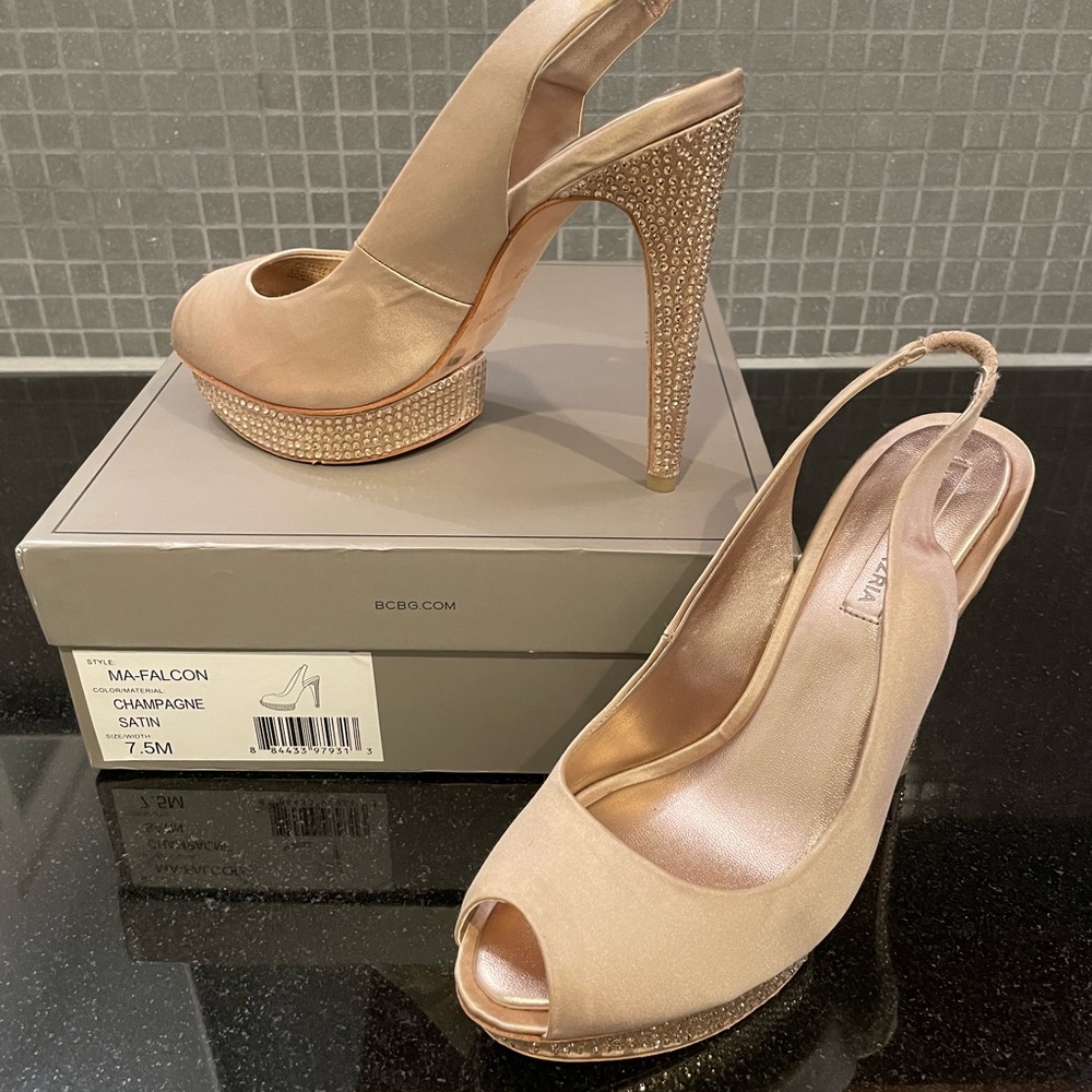 BCBG MaxAzria Satin Rhinestone Heels